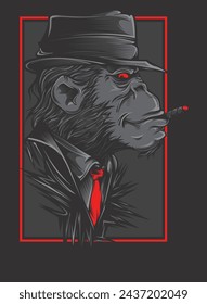 Monkey Mafia Boss Charakter Vektor-Asset: Logo, Maskottchen, Aufkleber, T-Shirt, Tattoo