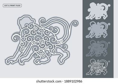 Monkey Mandala Vector 3D Layered