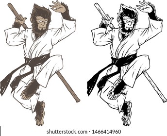 Monkey Martial Art Hand Drawing