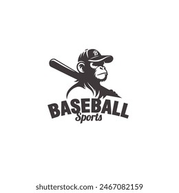 monkey mascot baseball vintage monochrome logo design vector illustration