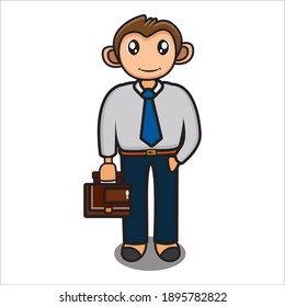 monkey mascot business, cute adult monkey character with suitcase