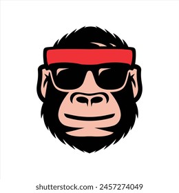 Monkey mascot clipart vector, Monkey face Gorilla face logo,  Monkey face with glasses, Gorillas primate symbol. Isolated on white background, Monkey,Gorilla black red,pink face with white background.