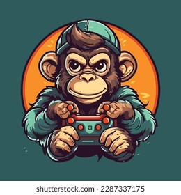 monkey mascot. esport logo design. cute little boy playing game