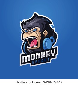 Monkey Mascot Esport Logo Design Illustration For Gaming Club