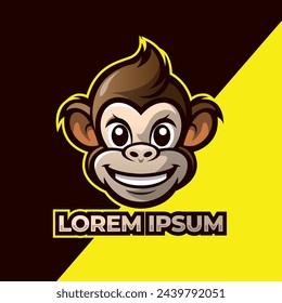 Monkey mascot esport logo design, geek monkey gamer, chimpanzee esport logo illustration, gamer logo