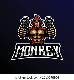 monkey mascot logo. gunner mascot gaming esport logo.