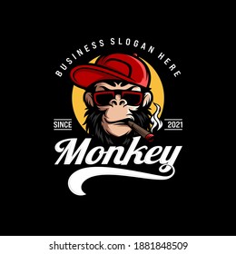 Monkey mascot logo vector  Animal vector illustration  Geek monkey logo  Chimpanzee vector logo design