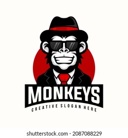 Monkey mascot logo vector. Animal vector illustration. Geek monkey logo. Chimpanzee vector logo design