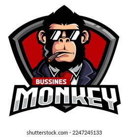 Monkey mascot logo vector. Animal vector illustration. Geek monkey logo