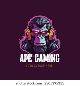 Monkey mascot logo vector. Gorilla monkey logo. Ape and Chimpanzee vector logo design. Animal vector illustration. Kingkong Gaming Logo