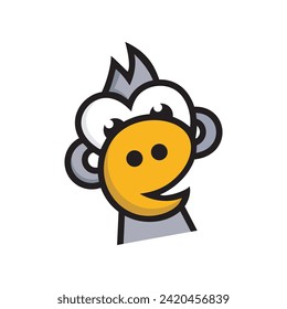 Vector del logotipo de la mascota de monos. Cabeza de mono con plantilla de diseño de logotipo de chat de iconos, diseño de logotipo vectorial de chimpancé, logotipo de charla moderna, plantilla de vectores de diseño
