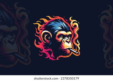 Vector del logotipo de la mascota de monos. ilustración vectorial de mono. Logo de un mono geek. Diseño del logotipo vectorial de chimpancé