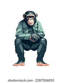 monkey mascot sitting with jacket icon isolated