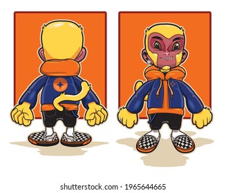 Monkey mascot vector. Cartoon set of the monkey cool character