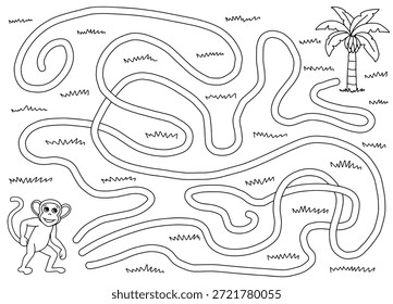 Macaco labirinto gráfico preto branco esboço ilustração vetor