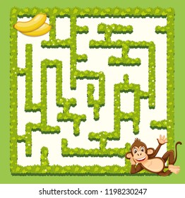 Monkey maze puzzle game template illustration
