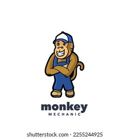 Monkey mechanic design mascot illustration