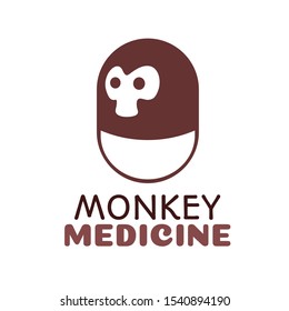 Monkey Medicine brown Capsule drug logo concept design illustration