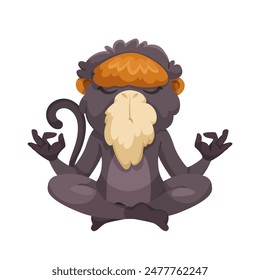 A monkey meditating with closed eyes in a lotus position. Cartoon style on a white background. Concept of mindfulness and zen. Vector illustration