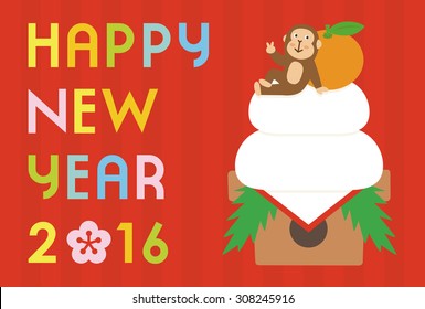 Monkey and mirror rice cake / 2016 new year card