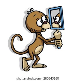 Monkey with mirror. Vector isolated illustration. Cartoon style.
Emotional little monkey with large expressive eyes - the symbol of 2016.