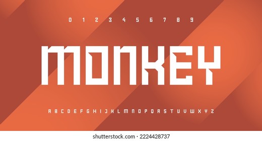 MONKEY Modern abstract digital tech font. Logo creative font, type, technology, movie, digital, music, movie. Font and illustration in vector format.