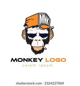 Monkey Motorcycle Logo. Black and White Color Victor 10 eps Download