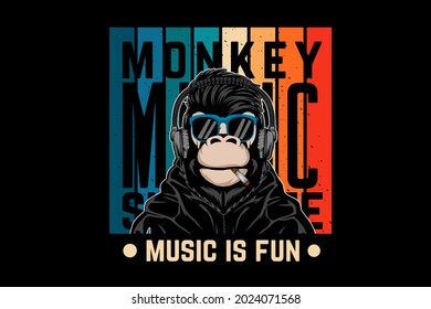 monkey music ,music is fun retro design