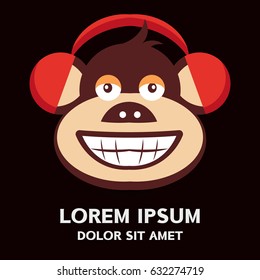Monkey music with headphones logo vector . Vector illustration isolated on background .
