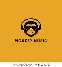 Logo de Monkey Music. Símbolo de mono y auriculares combinables.