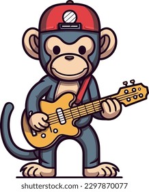 Affenmusiker, der Gitarre spielt, Vektorgrafik