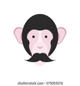 Monkey with mustache. Chimpanzee head. Primacy of person
