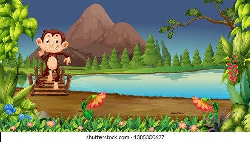 monkey in nature night scene illustration
