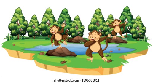 Monkey in nature scene illustration