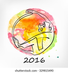 monkey new year 2016 watercolor vector illustration