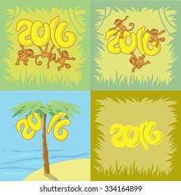Monkey New Year card set, Happy New Year.