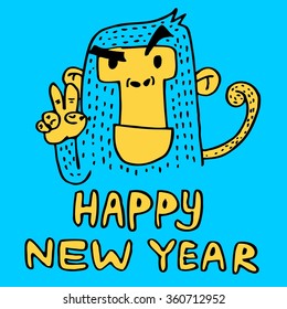 Monkey New Year poster, hand drawn technique