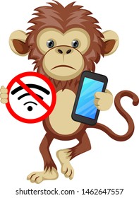 Monkey with no wifi signal, illustration, vector on white background.