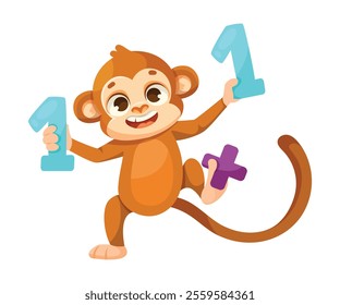 Monkey with Numbers as Animal School Student and Pupil Enjoy Study Vector Illustration