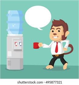 monkey office drinking glass of water while walking