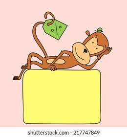 monkey is on a banner marked with discount