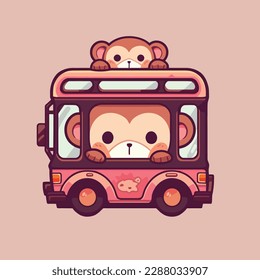 Monkey on a bus cartoon character