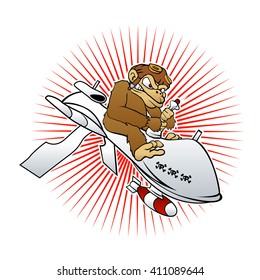 monkey on a drone cartoon vector illustration