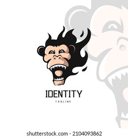 Monkey on fire mascot logo design illustration vector