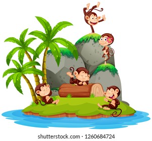 Monkey on isolated island illustration