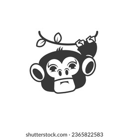 Monkey on liana linear icon. Tropical country animal. Exploring Indonesia wildlife. Primate climbing. Thin line illustration. Contour symbol. Vector isolated outline drawing. Editable stroke