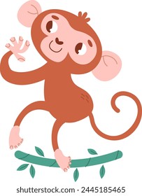 Monkey On Liana Vector Illustration