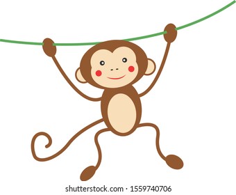 Monkey on rope, illustration, vector on white background.