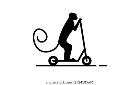 Mono en una vespa, silueta aislada negra