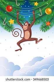 the monkey on spruce branches